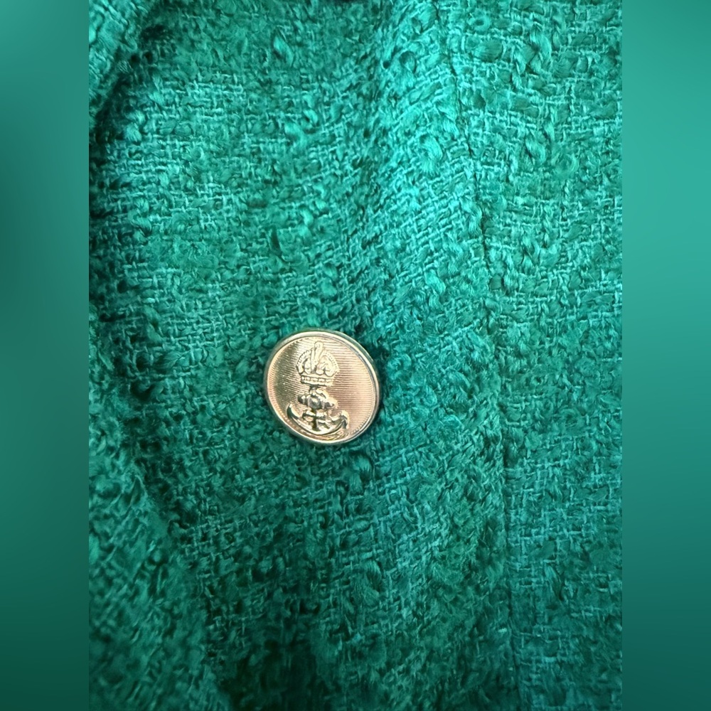 ZARA Bouclé Tweed Blazer M Green Gold Buttons NWT $129 - Picture 4 of 5